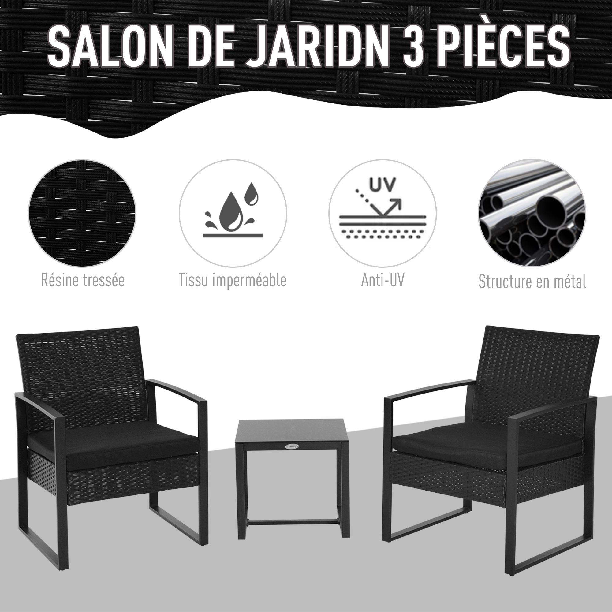 Salon de jardin 2 places avec table basse noir