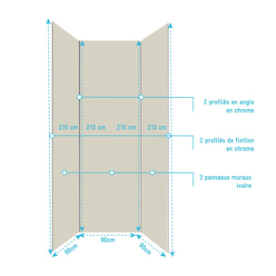 Pack 3 Panneaux Muraux Aluminium Ivoire 90x210 cm avec Profilés Chrome - WALL'IT
