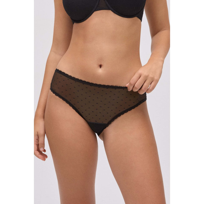 Slip midi in plumetis nero