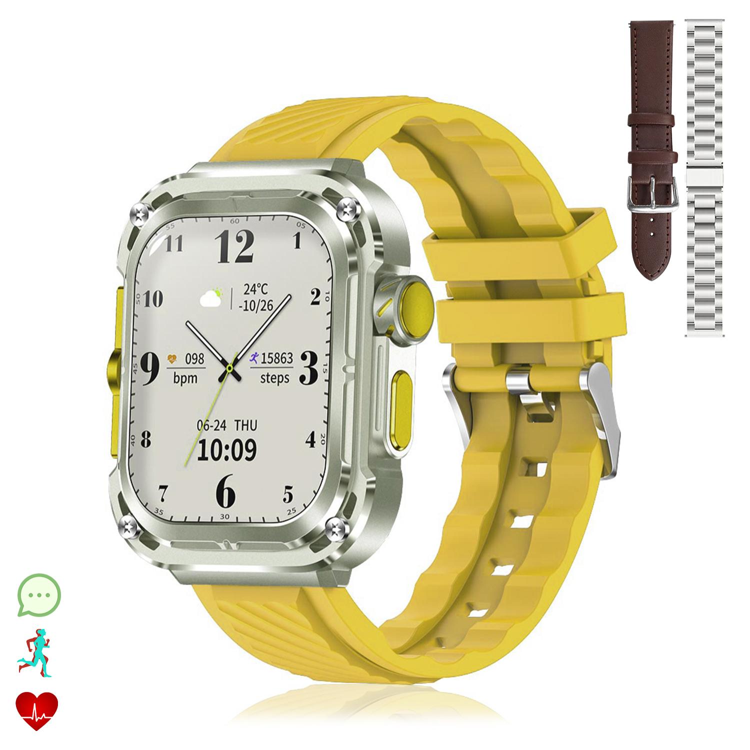 DAM Smartwatch Z85 Max con pantalla 2'', triple correa. Monitores de salud, ECG, tensión. Modos deportivos, llamadas BT. 4,7x1,4x5,5 Cm. Color: Amarillo