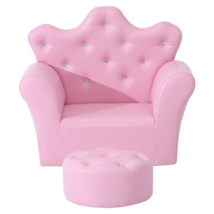 Sofá para Niños con Reposapiés Sillón Infantil Decorativo con Respaldo Alto en Forma de Corona y Reposabrazos Acolchado 58x40,5x49 cm Rosa