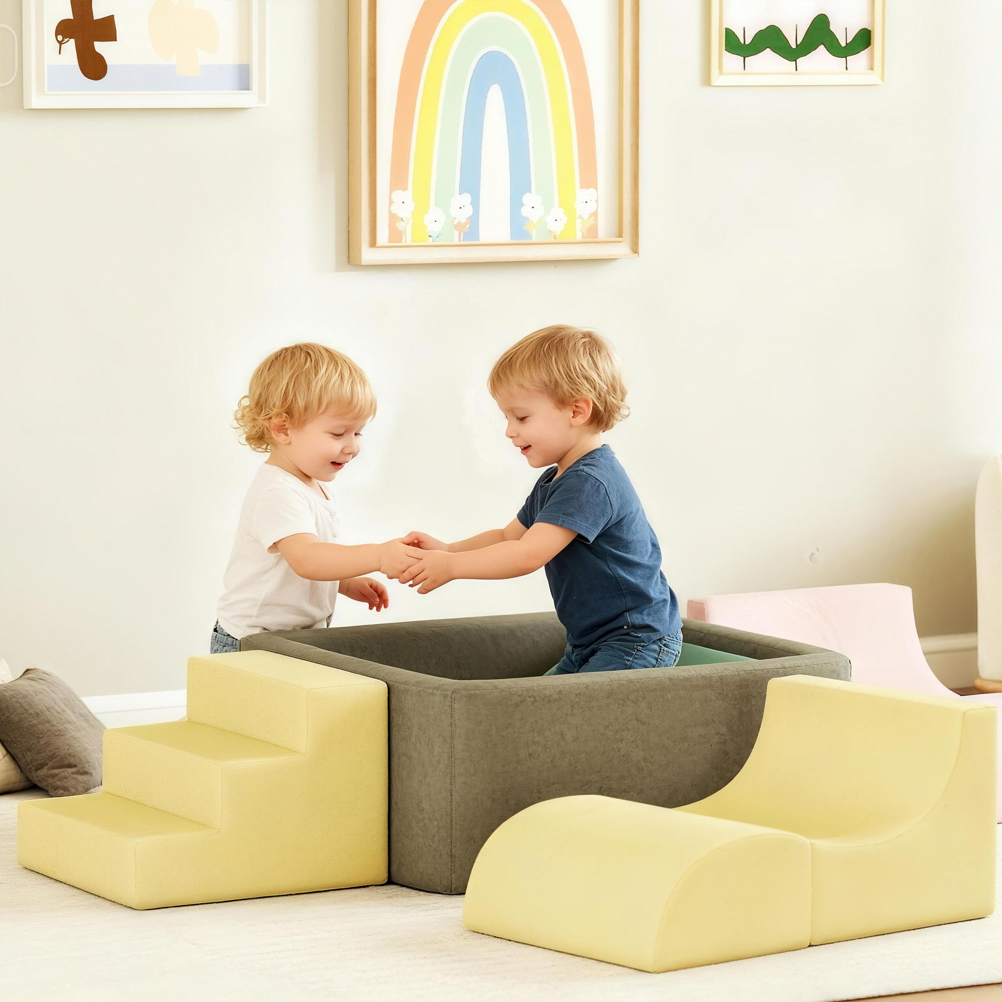 Juego de 7 Bloques de Espuma para Niños, Bloques de Psicomotricidad con Fundas de Pana Lavables, Set de Escalada para Interior, para Escalar y Gatear, Multicolor