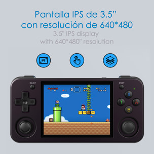 Console emulatore multipiattaforma RG353M. IPS da 3,5"; Quad Core da 1,8 GHz, 16 GB+256 GB. Android 11 + Linux. WiFi. +44.000 giochi.