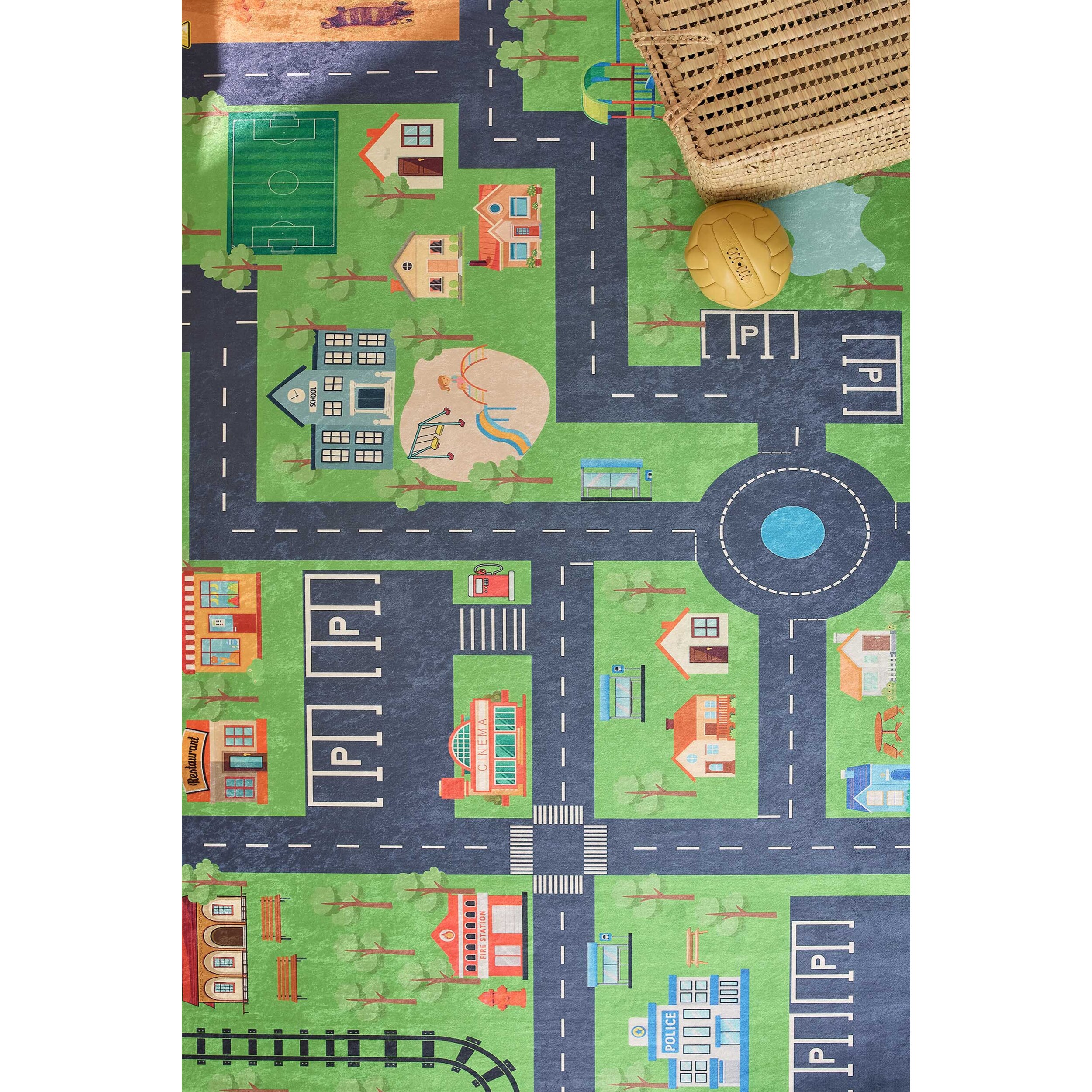 HAPPY - Tapis enfant lavable à motif circuit - Vert