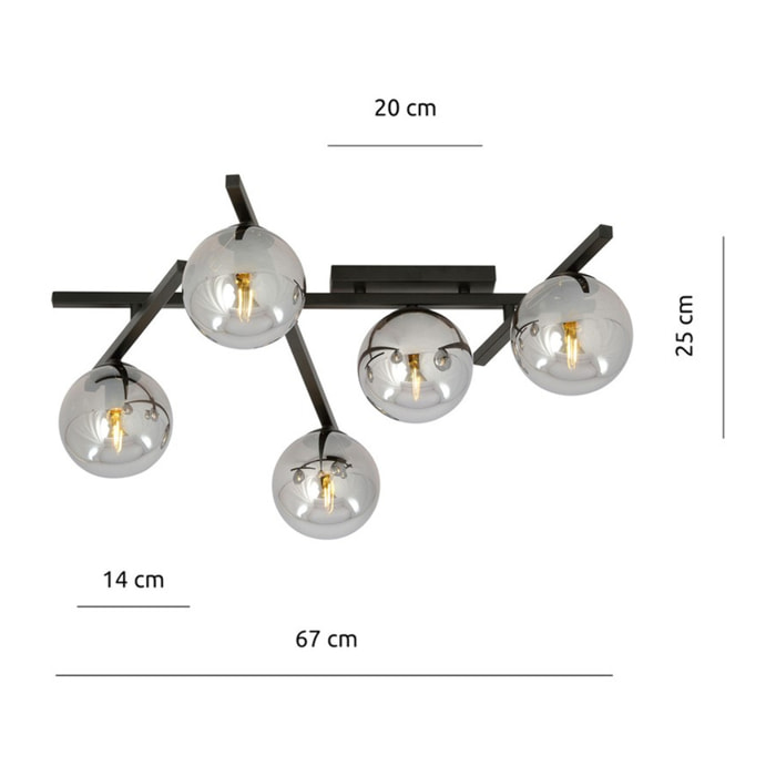 Lampada a sospensione SMART in acciaio nero e vetro grafite
