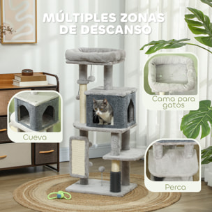 Árbol Rascador para Gatos Altura 104 cm Árbol para Gatos Torre para Gatos con Plataformas Poste con Cepillo Bolas Colgantes y Almohadilla para Rascar Gris Claro