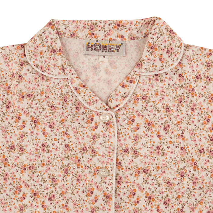 PIGIAMA HONEY in cotone fiori rosa e marroni