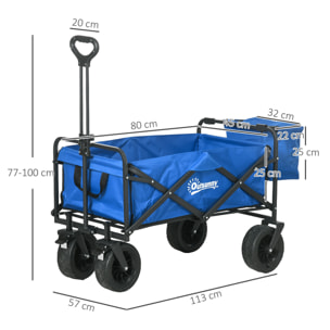 Carro de Jardín con Bolsa Térmica Desmontable Carro Plegable con Longitud y Ángulo del Mango Ajustables y Bolsa de Transporte Carga 100 kg Azul