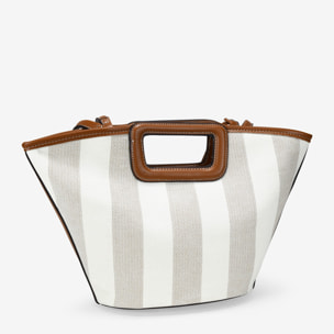 Bolso capazo cuero con canvas rayado