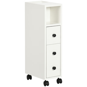 kleankin Armario de Baño Mueble Auxiliar para Baño Espacio Reducido con Ruedas Estantes Abiertos Armario Cajón 18x30x68,5 cm Blanco