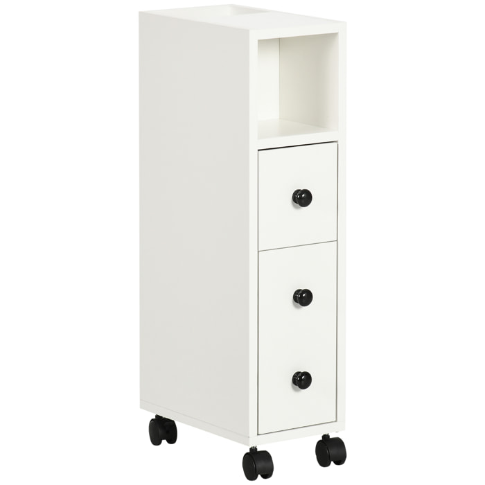 kleankin Armario de Baño Mueble Auxiliar para Baño Espacio Reducido con Ruedas Estantes Abiertos Armario Cajón 18x30x68,5 cm Blanco