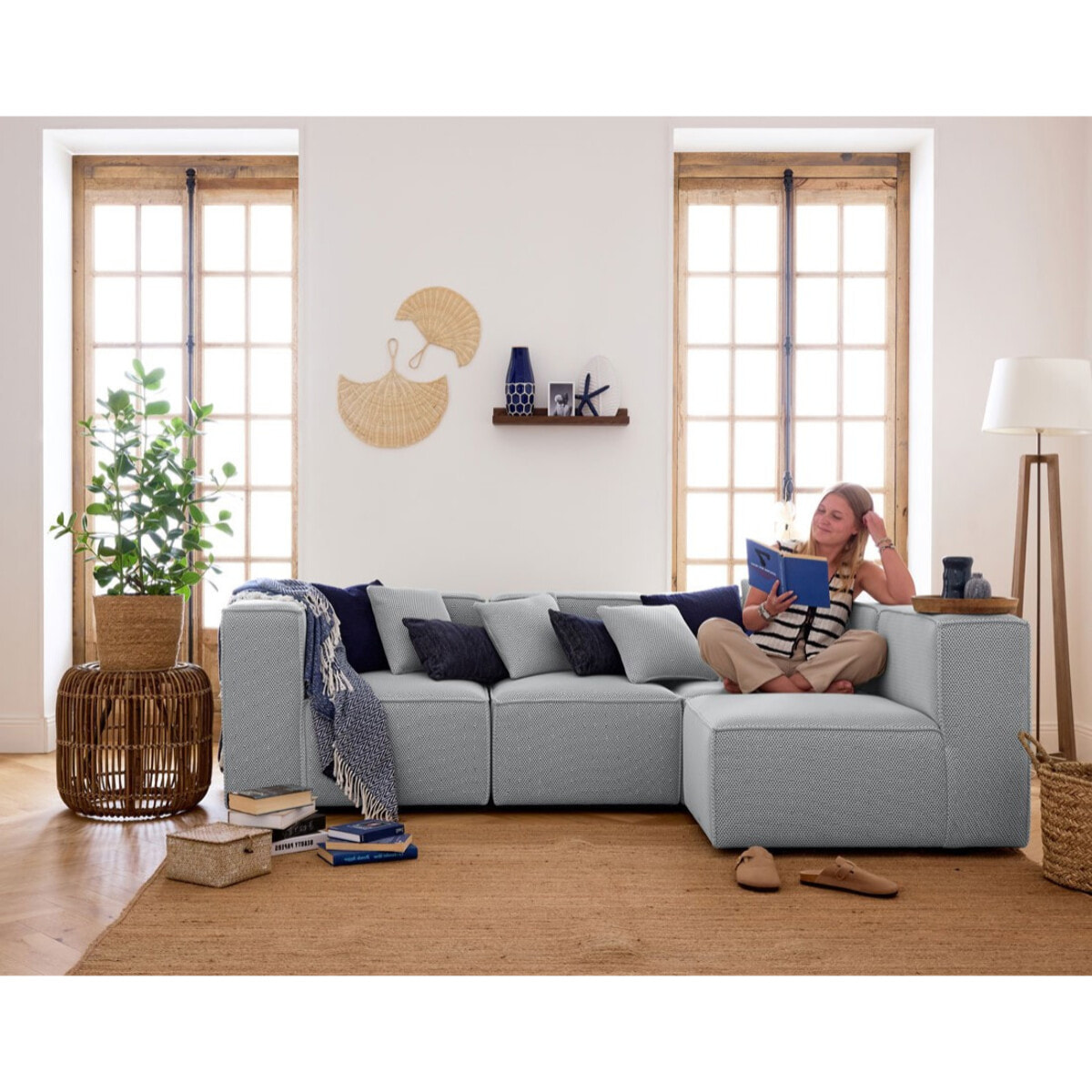 Arty - module d'assise gauche - en tissu mailles 3D - Gris clair