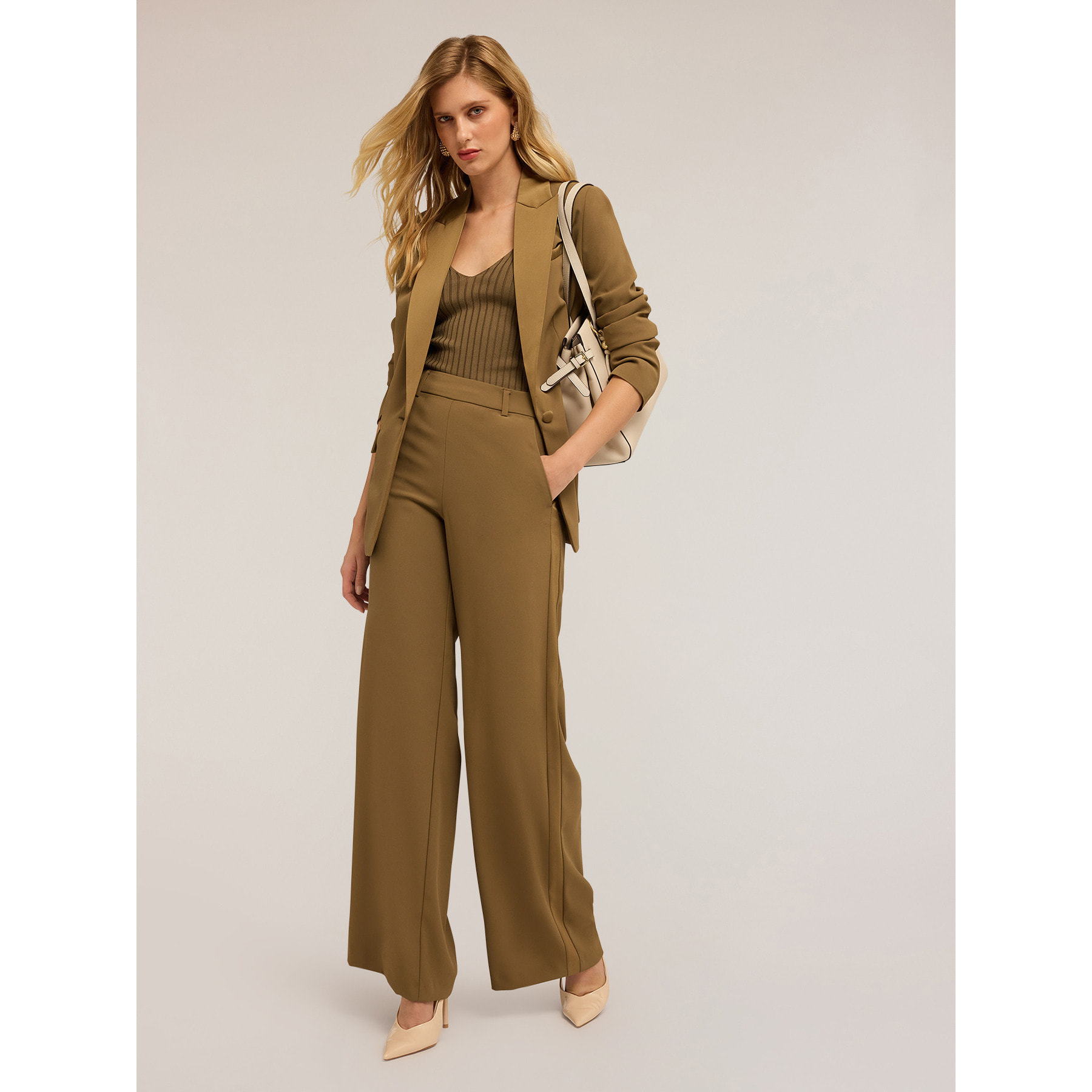 Motivi - Pantalones palazzo con banda lateral - Verde militare