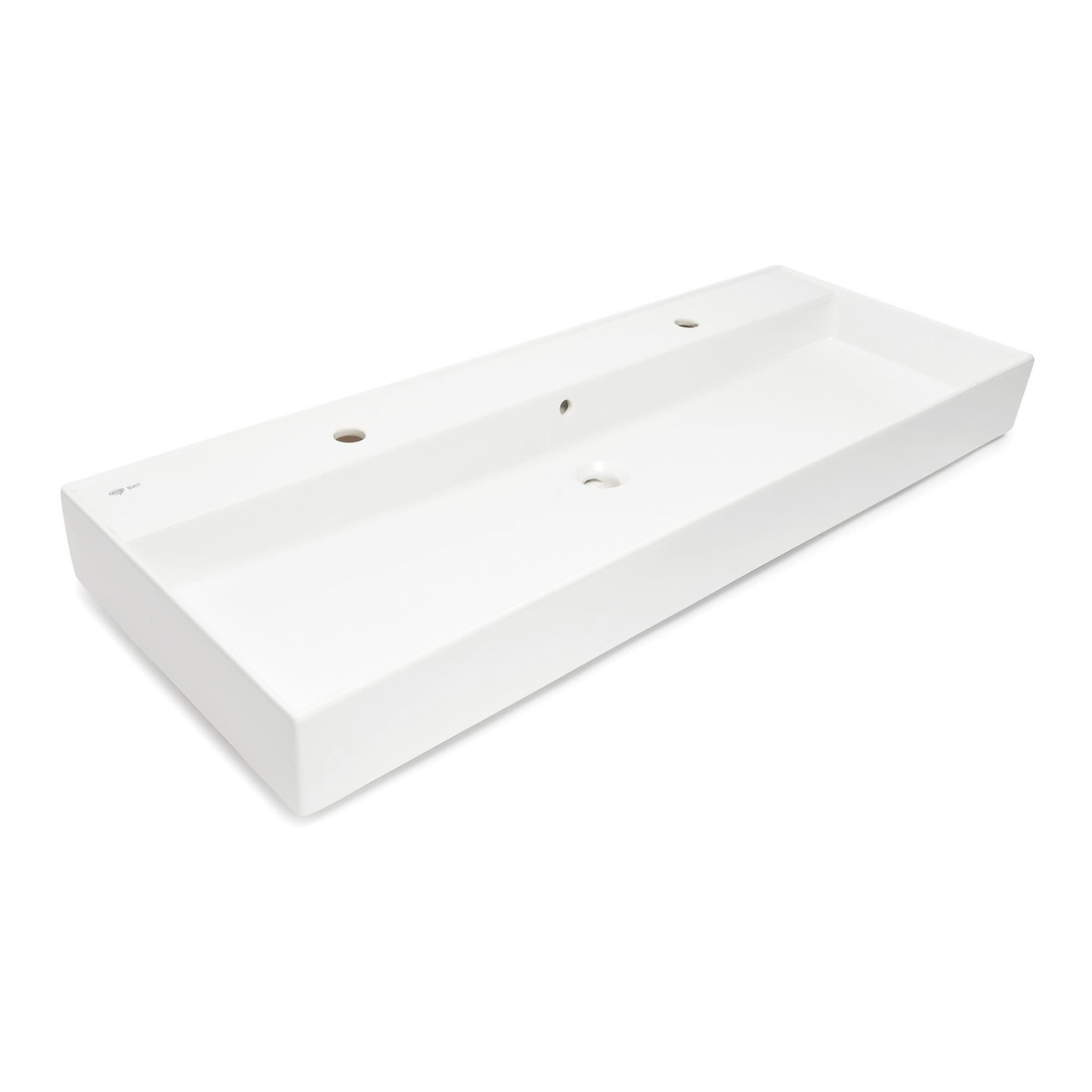 Lavabo 121,4 x 46,9 cm en céramique blanc – 2 trous – Infinitio (SATINF12046)