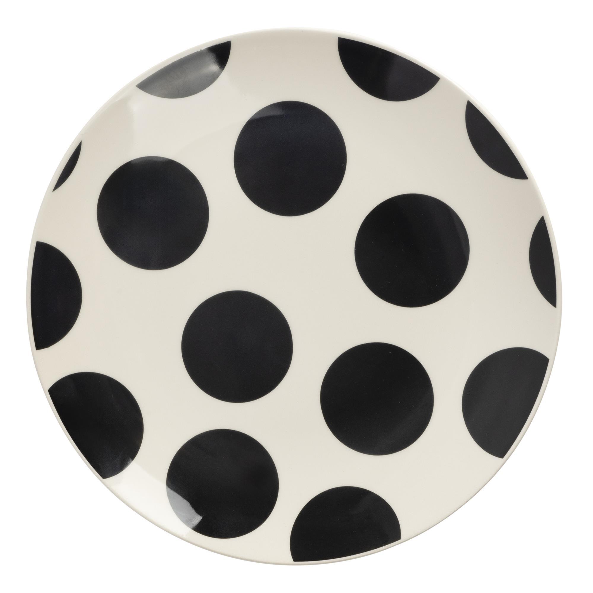 Set de vajilla de 12 piezas de gres con lunares negros (4 platos llanos 27 cm, 4 platos hondos 21 cm y 4 platos de postre 19 cm) – Dots La Maison
