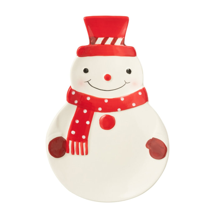 J-Line plat Bonhomme de Neige Dolomite - céramique - rouge/blanc