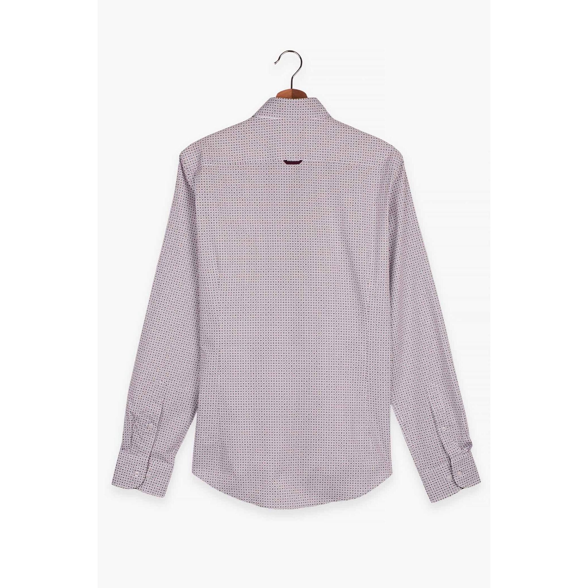 Camicia Uomo 1 Bottoni Button Down Slim Popeline Stampato Bianco e Verde Militare