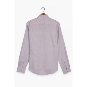 Camicia Uomo 1 Bottoni Button Down Slim Popeline Stampato Bianco e Verde Militare
