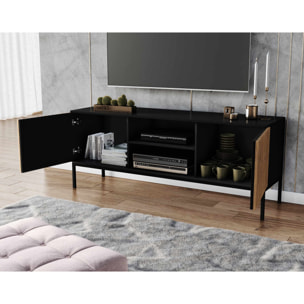 Savanna - meuble TV - effet bois et noir - 2 portes et 2 niches - 150 cm - Noir / Bois