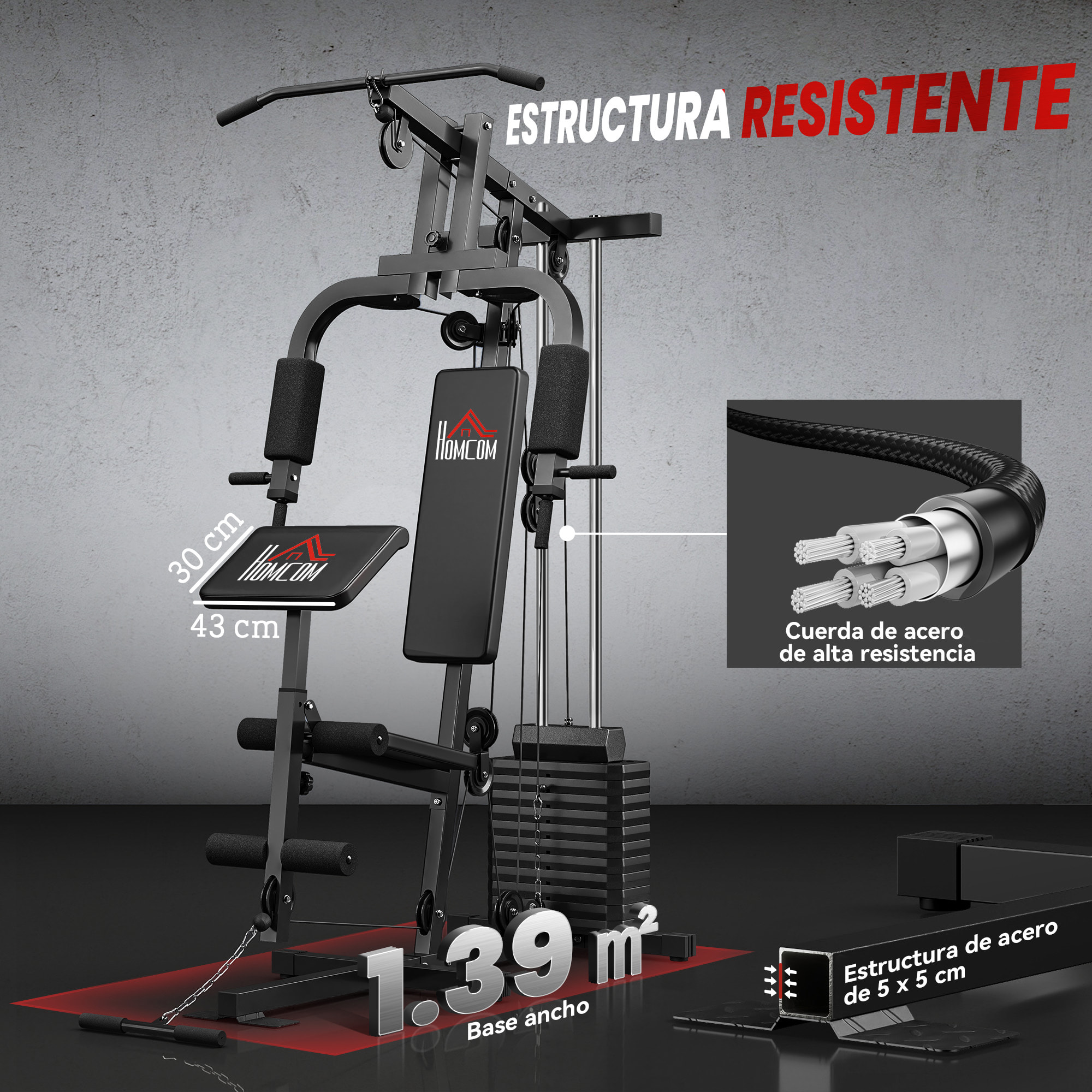 Multiestación Musculación, Máquina de Musculación con Prensa de Pecho, Placas de Peso 65 kg, Curl de Piernas y Brazos, Polea Mariposa, Carga 100 kg para Entrenamiento Casa Gimnasio Negro