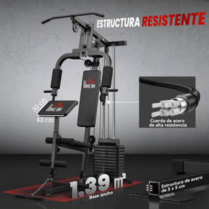 Multiestación Musculación, Máquina de Musculación con Prensa de Pecho, Placas de Peso 65 kg, Curl de Piernas y Brazos, Polea Mariposa, Carga 100 kg para Entrenamiento Casa Gimnasio Negro