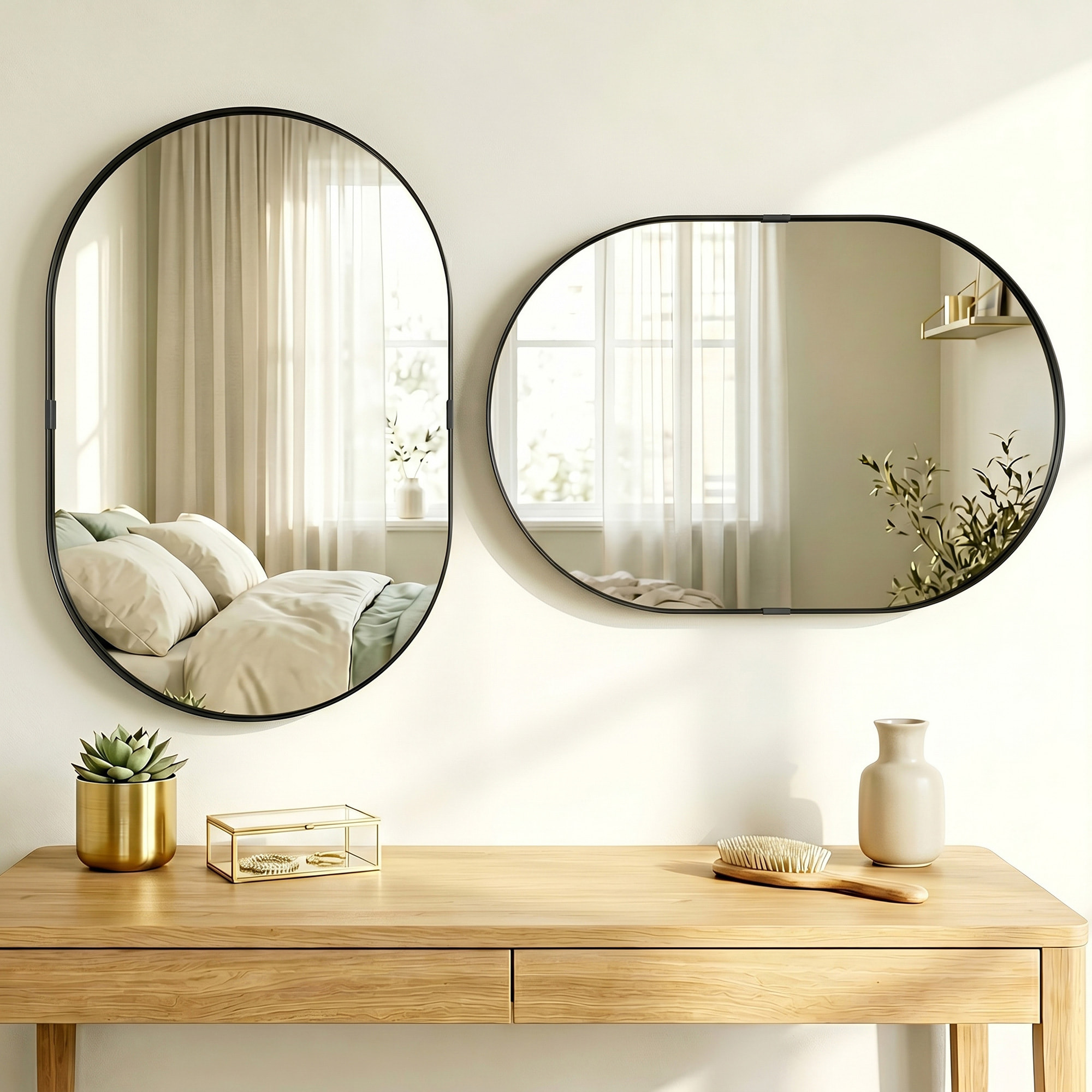 Miroir mural design ovale alu noir - 60 x 90 cm