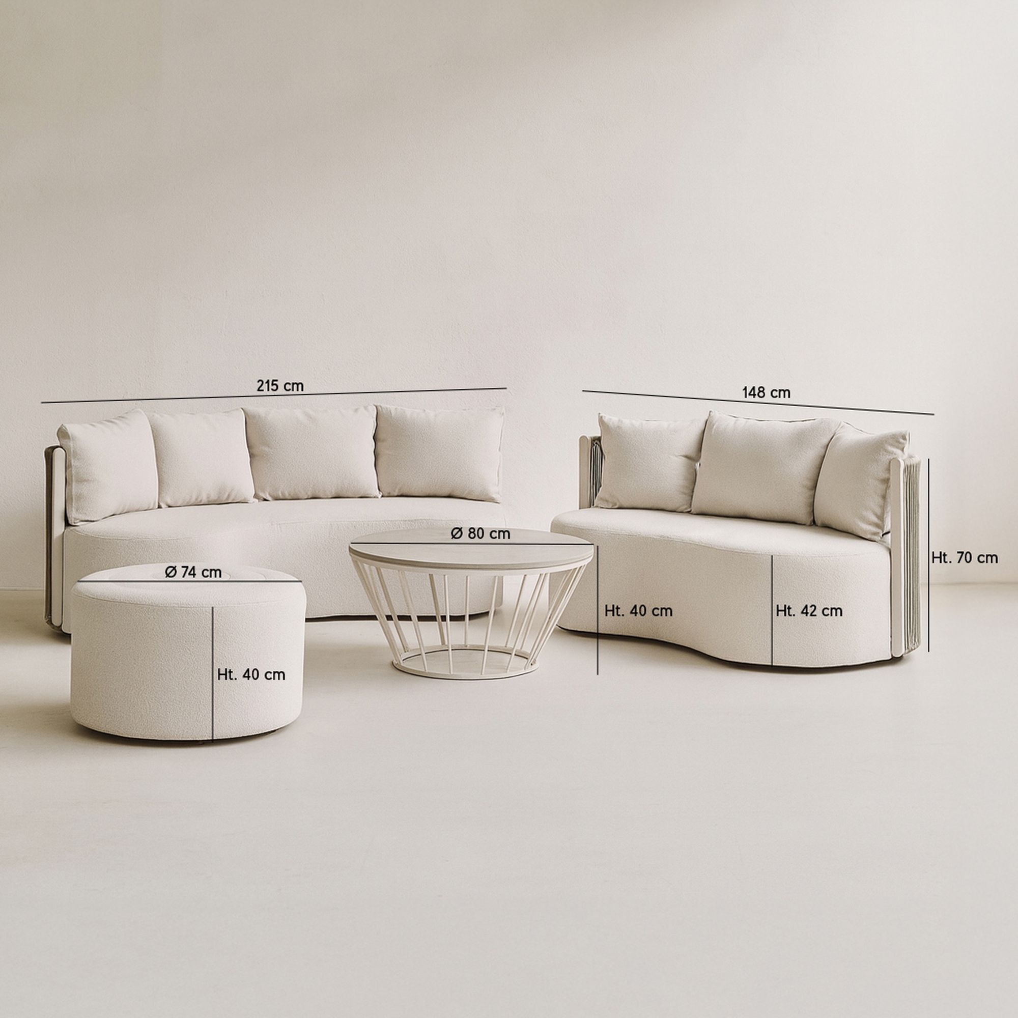 Salon de jardin beige 8 places tissu et structure aluminium BELLAGIO