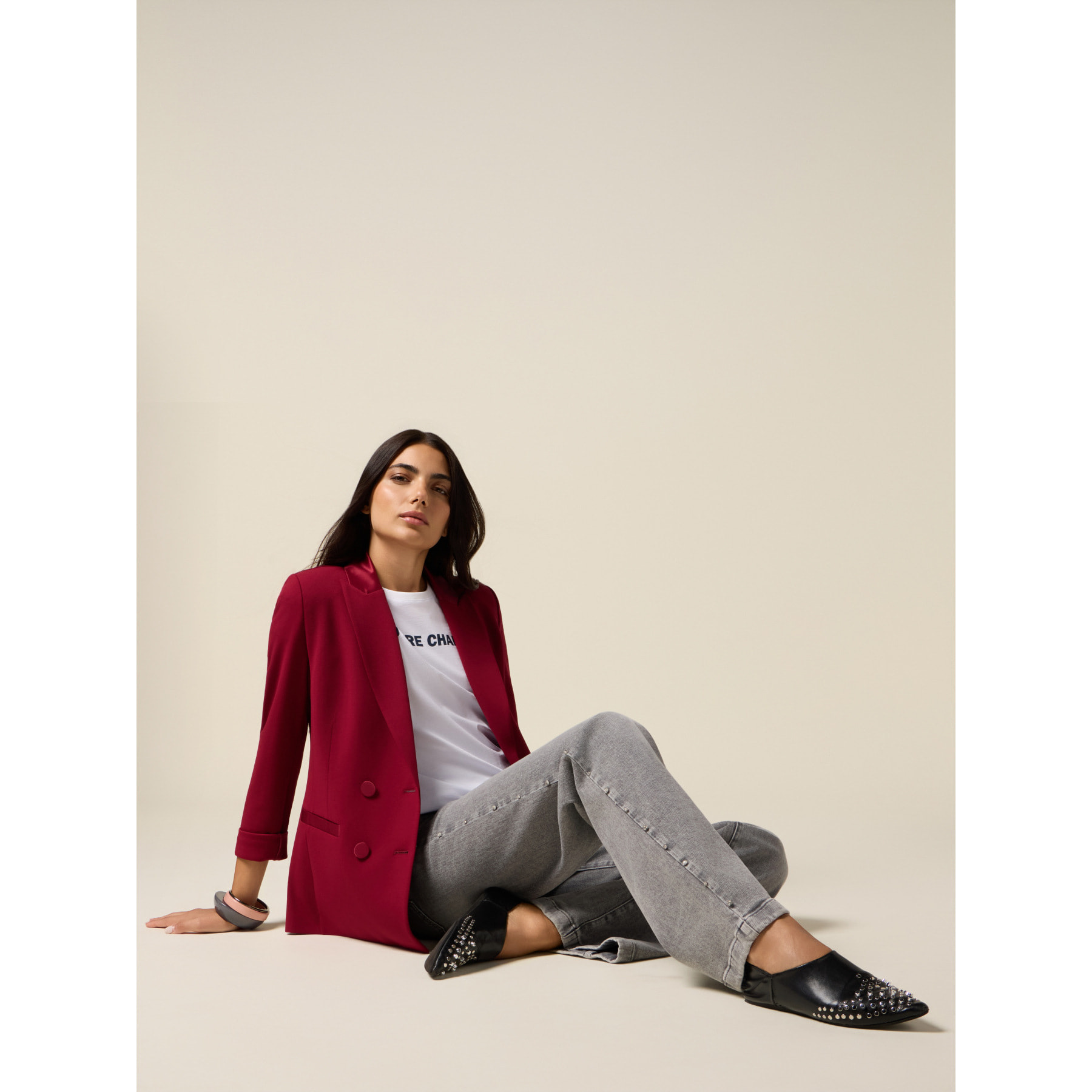 Oltre - Jeans a palazzo con borchie decorative - Grigio