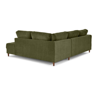 Anna - canapé d'angle droit 5 places convertible en velours texturé - Vert Olive