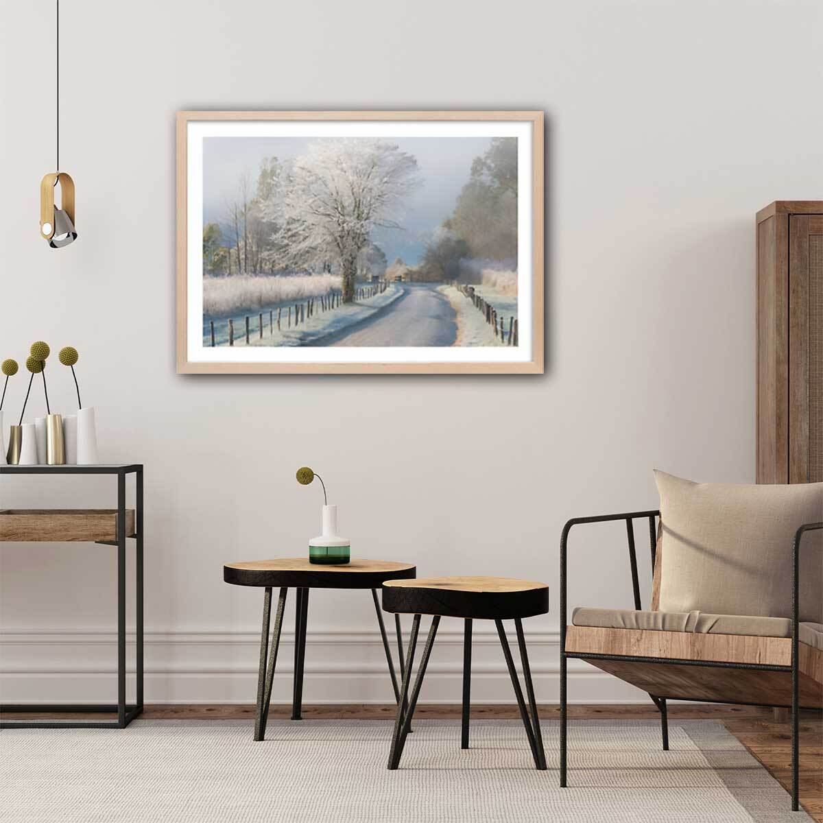 Affiche paysage Un matin glacial Affiche + cadre en bois - Chêne