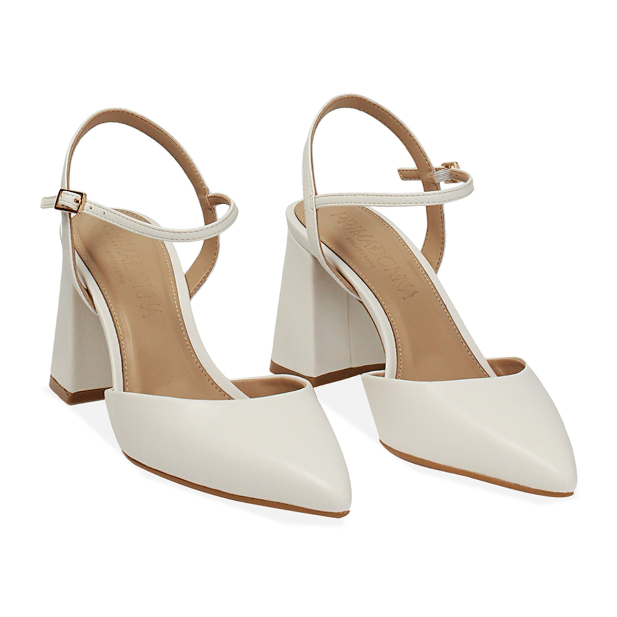 Décolleté slingback donna bianche, tacco largo 8 cm