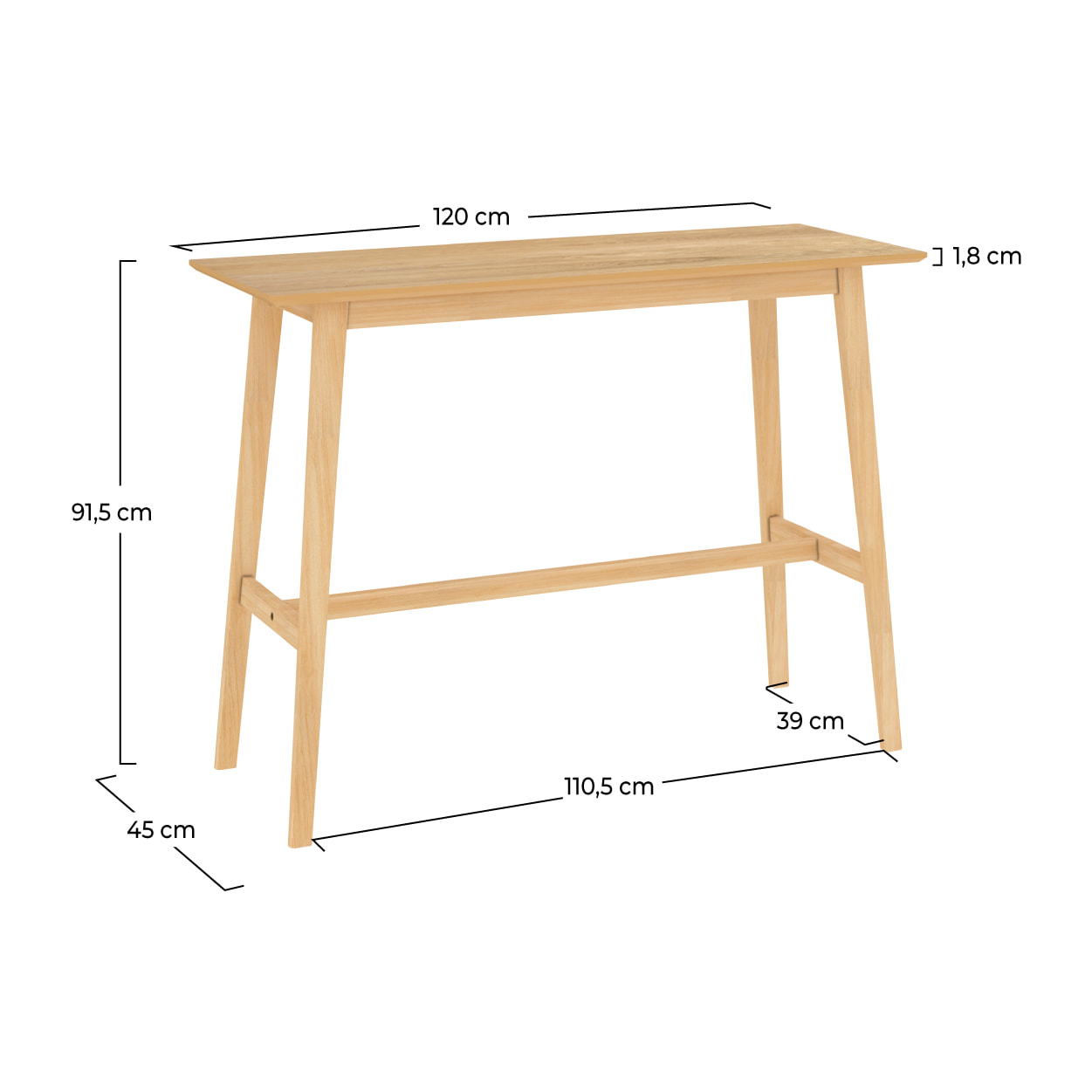 Table de bar rectangulaire 4 personnes en bois clair naturel 120 cm - Buvette