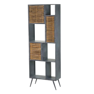 Librero Metal Bambu Azul Marron 65x31x186 Cm