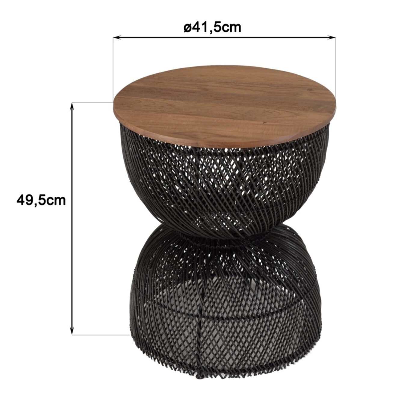 SIXTINE - Table d'appoint en rotin noir plateau bois de teck recyclé
