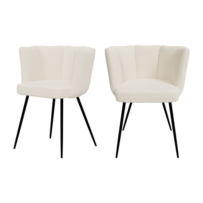 Lot de 2 chaises en tissu bouclé beige et pieds en métal - Cosette