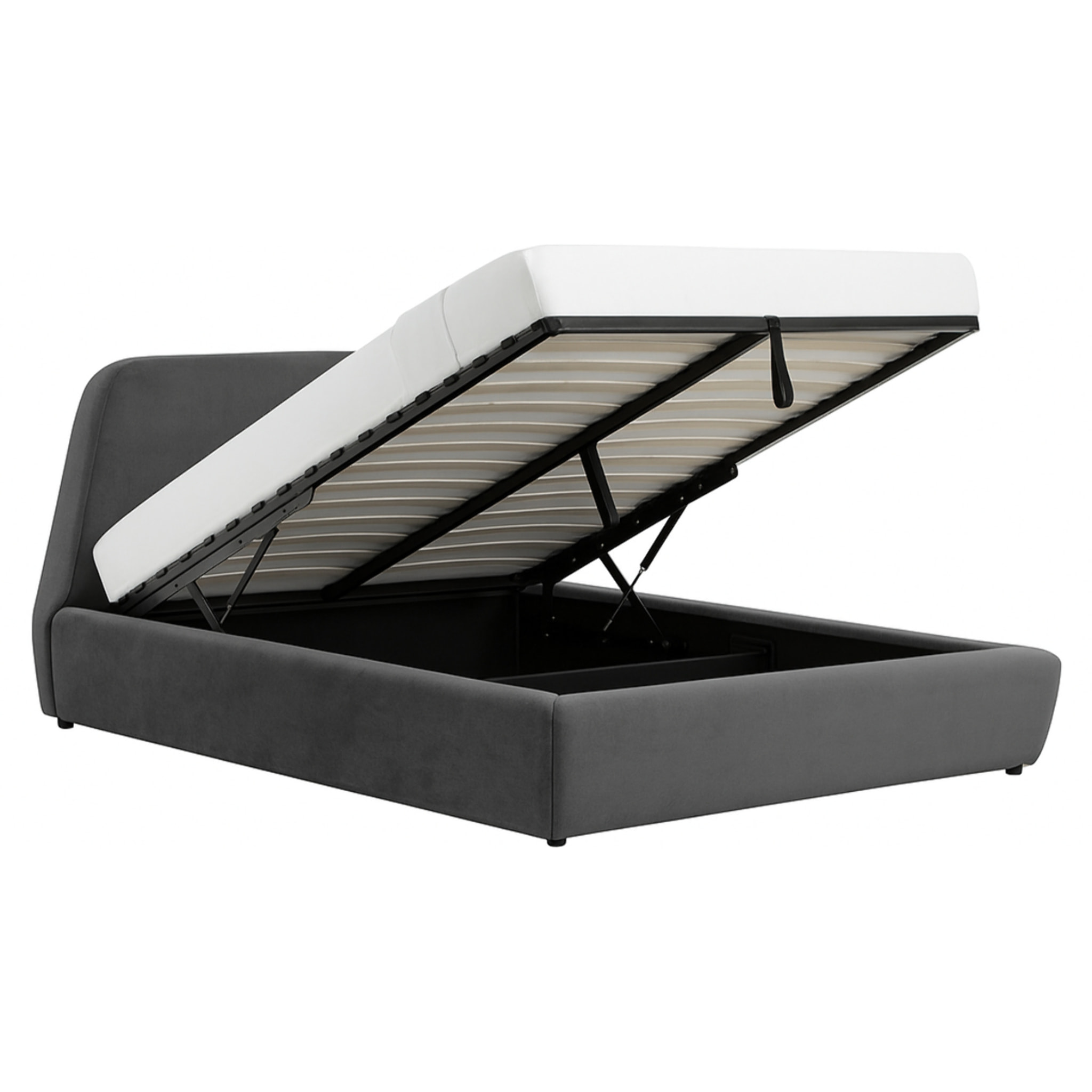 SACHA Lit coffre - 140x190 cm - Velours gris