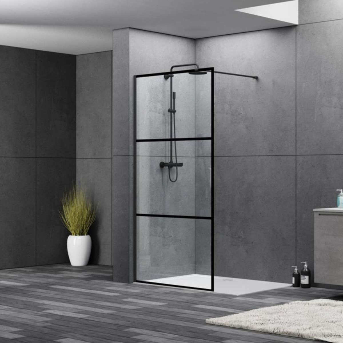 Walk-in paroi de douche à l'italienne 140 cm en verre, noir mat (SIKOWI140CP)