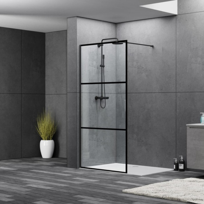 Walk-in paroi de douche à l'italienne 140 cm en verre, noir mat (SIKOWI140CP)