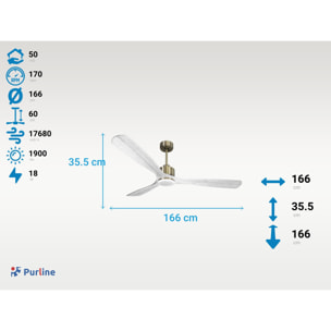 Ventilateur de plafond Réversible  Thermostat Dimmable Wifi Moteur à courant continu Toits en pente Télécommande Lumière à trois tons Hypersilence Mémoire