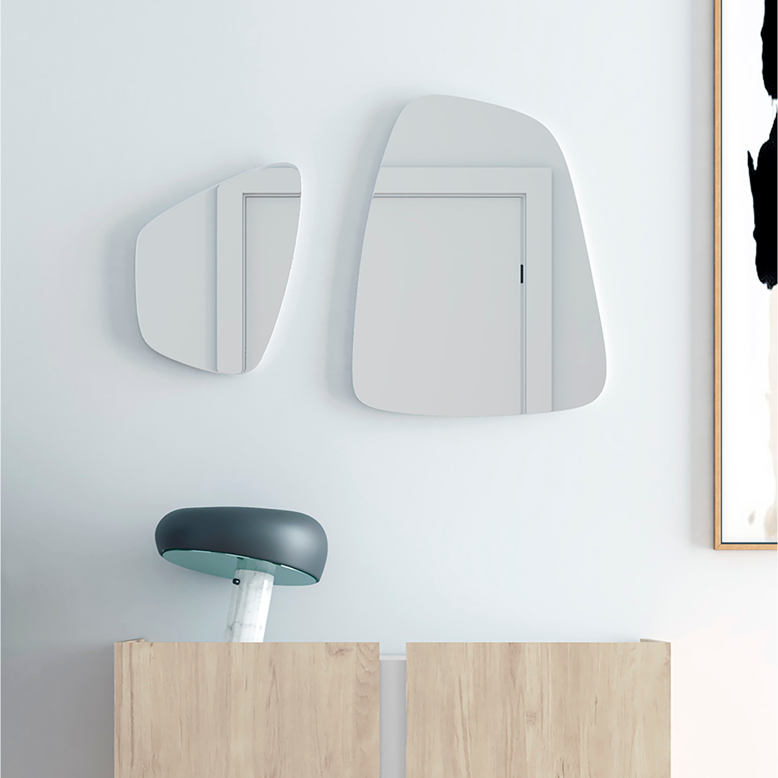 Set de espejos irregulares Singular aglomerado blanco 60x47 y 40x32 cm