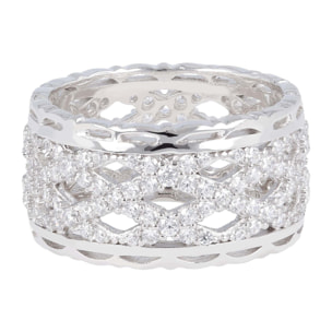 Anello a Fascia in Argento 925 Design Traforato con Cubic Zirconia
