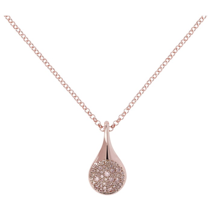 Collana Catena Rolo con Pendente Goccia Pavé in Cubic Zirconia Rosa Placcata Oro Rosa 18kt