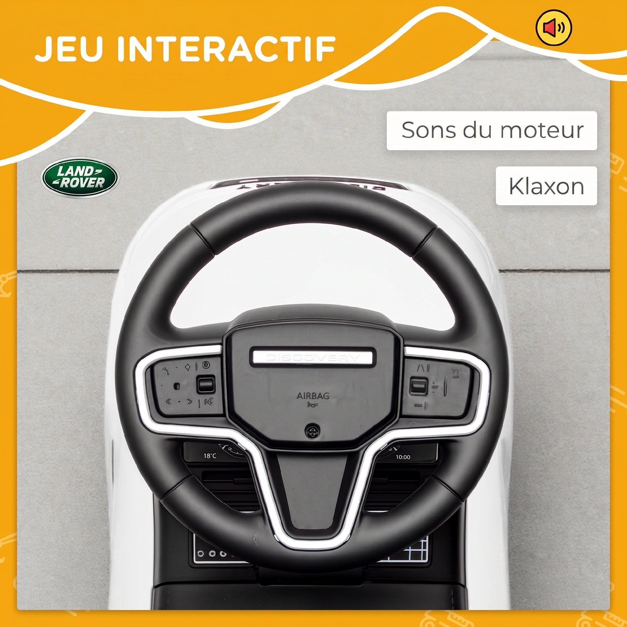 Porteur enfant voiture licence Land Rover Discovery Sport effets sonores blanc