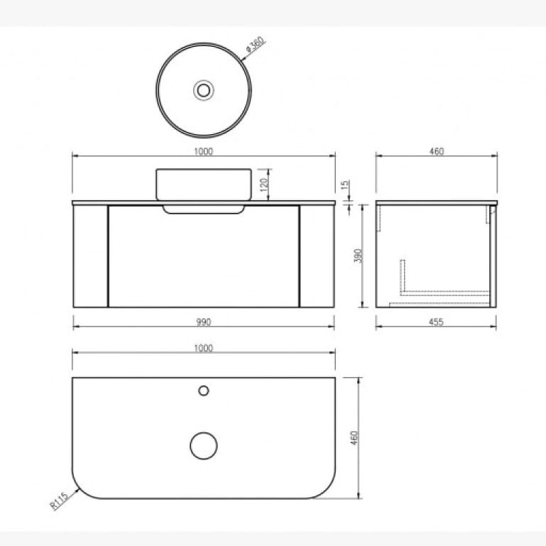 Meuble simple vasque rond blanc mat 100 cm chêne clair Aquagiro