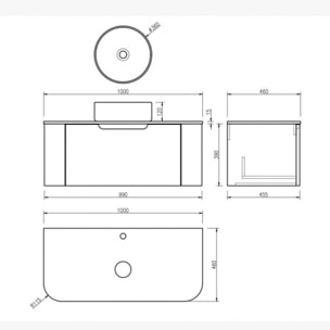 Meuble simple vasque rond blanc mat 100 cm chêne clair Aquagiro