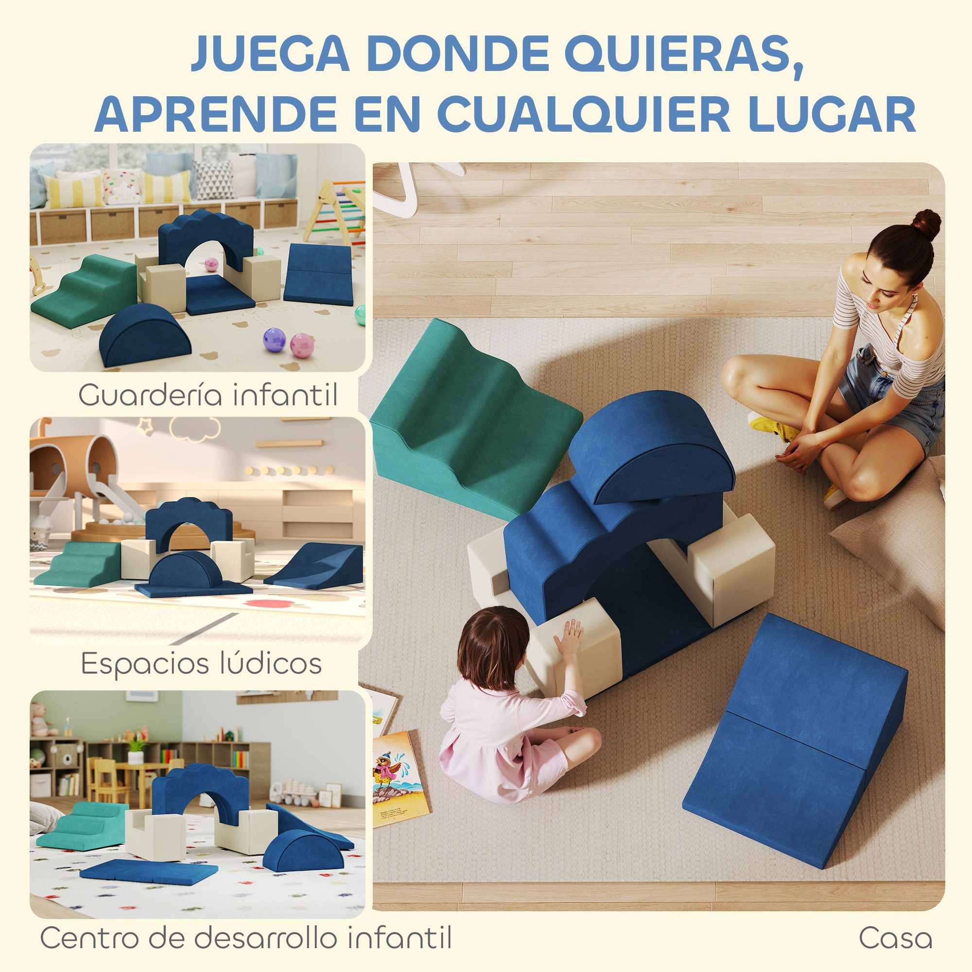 Juego de 7 Bloques de Espuma para Niños, Bloques de Psicomotricidad, Figuras de Construcción, Juguete para Aprendizaje para Escalar y Gatear, Azul Oscuro