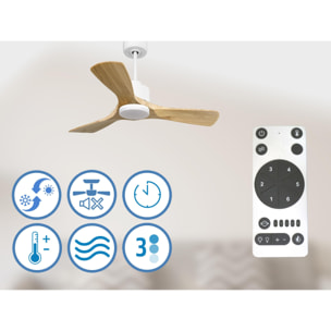 Ventilateur de plafond Réversible  Thermostat Dimmable Wifi Moteur à courant continu Toits en pente Télécommande Lumière à trois tons Hypersilence Mémoire