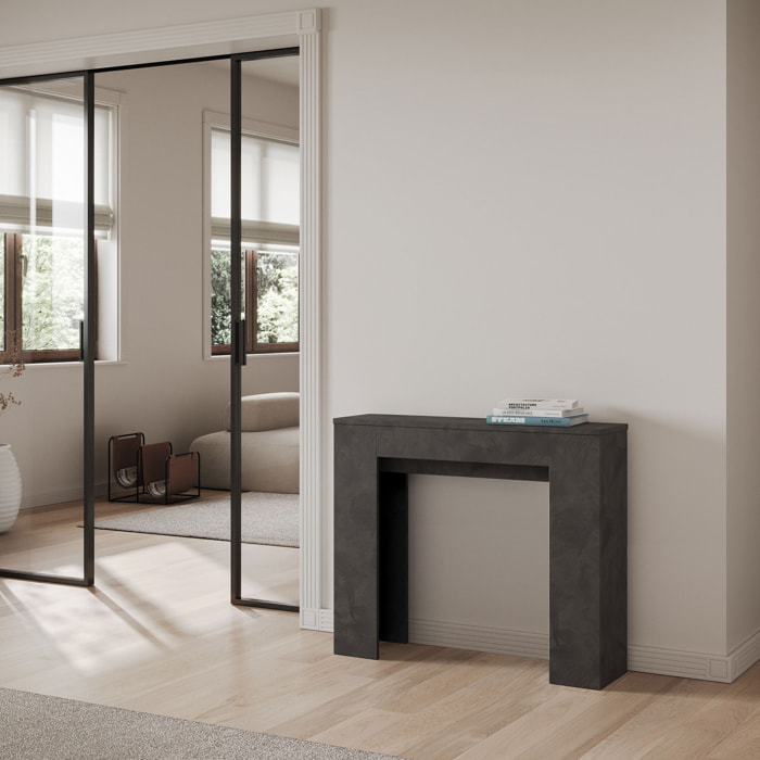 Console extensible 90x42/302 cm Evolve Chêne Nature rallonges internes avec bancs inférieur et supérieur