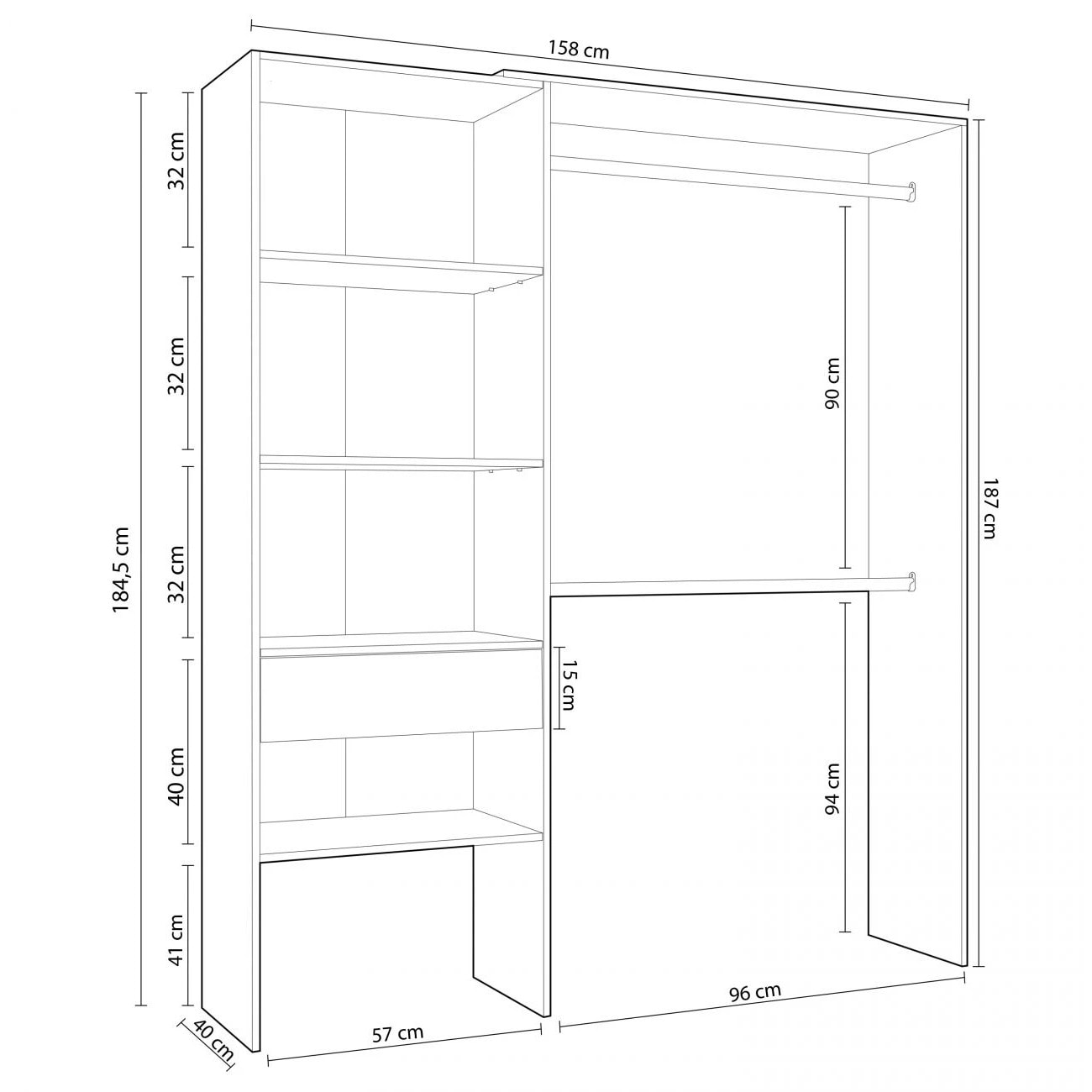 Armario Vestidor Aura Blanco Artik (Blanco Mate) - Roble Canadian