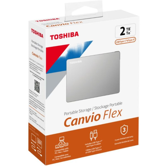 Disque dur externe TOSHIBA Canvio FLEX 2To Silver USB-A et USB-C